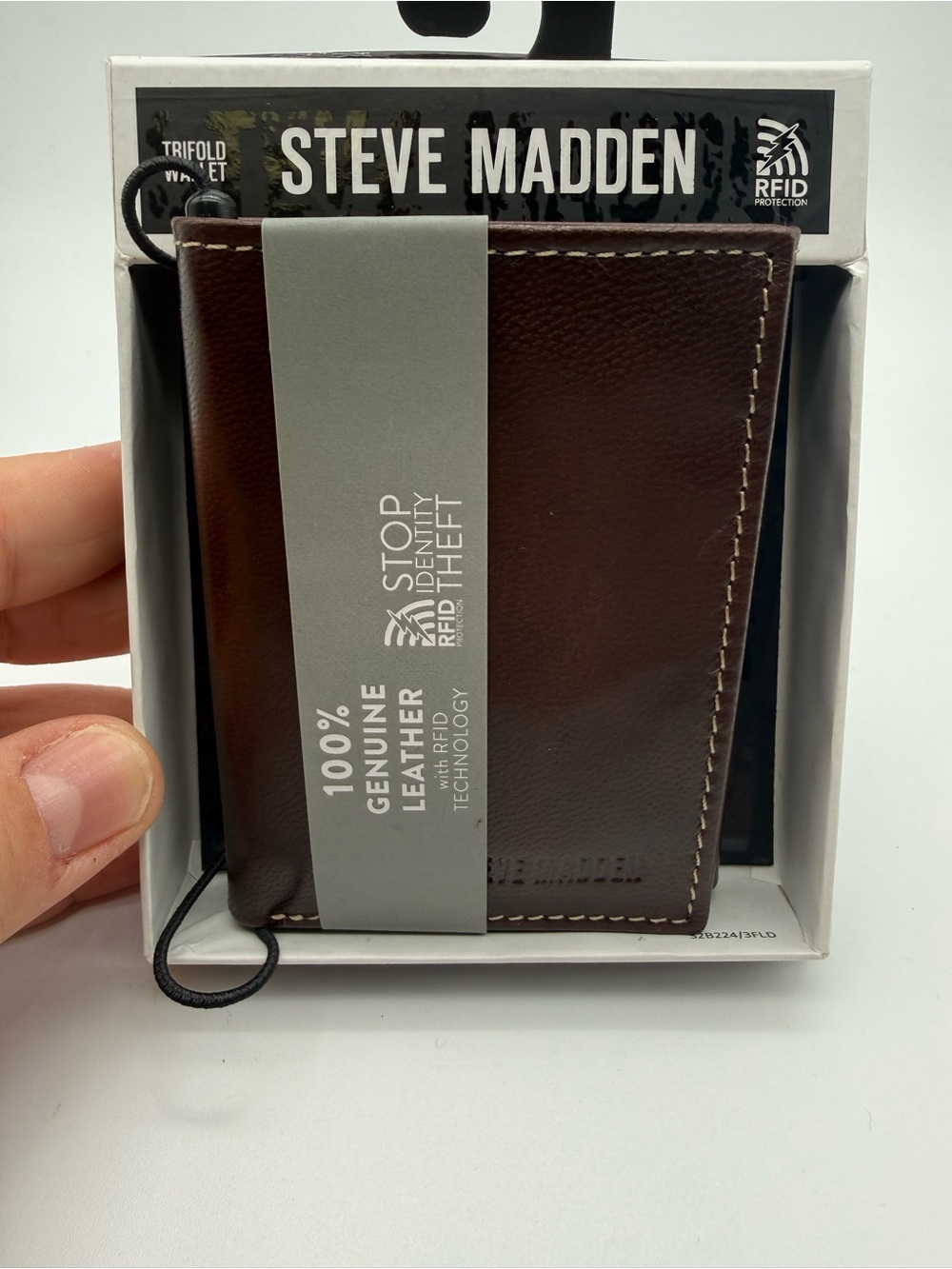 Steve Madden Dark Brown Genuine Leather Trifold Wallet